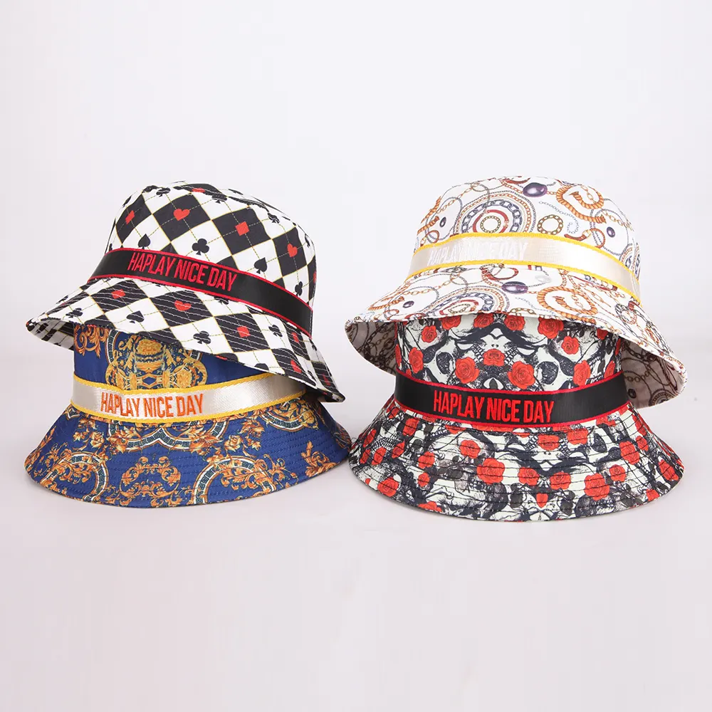 All'ingrosso in tutto stampato donne soffice cappello Casual da sole cappelli da pescatori Designer logo personalizzato cappelli Bucktet