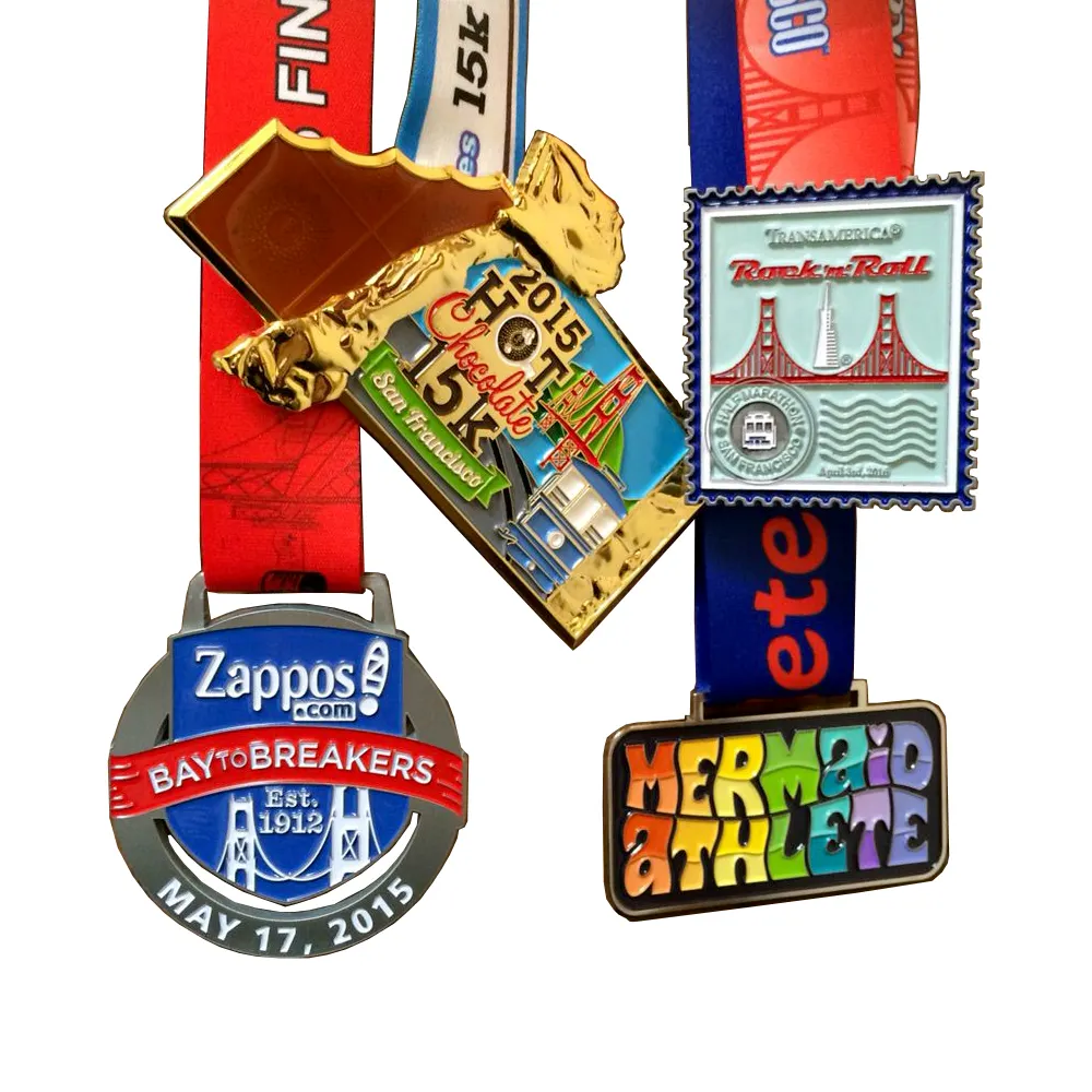 Medaglia del produttore all'ingrosso progetta la tua maratona di premi in oro 3d in lega di zinco in esecuzione medaglia sportiva in metallo personalizzata