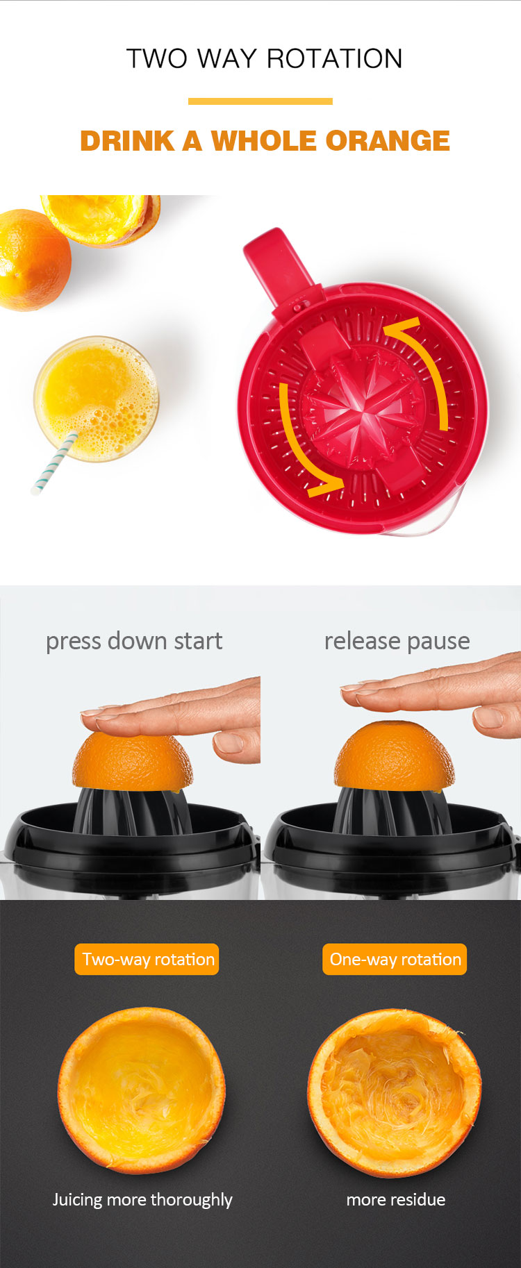 household electric juicer Orange juicer 1.2 L citrus juicer