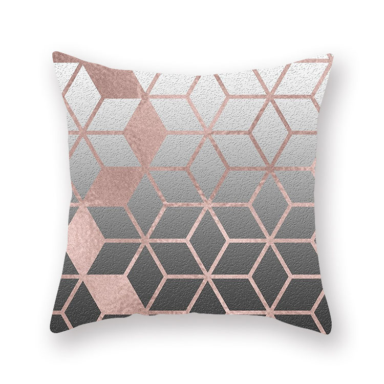 ins Nordic style rose gold pink peach skin velvet cushion cover geometric patchwork velvet cushion cover sofa seat cushion cover