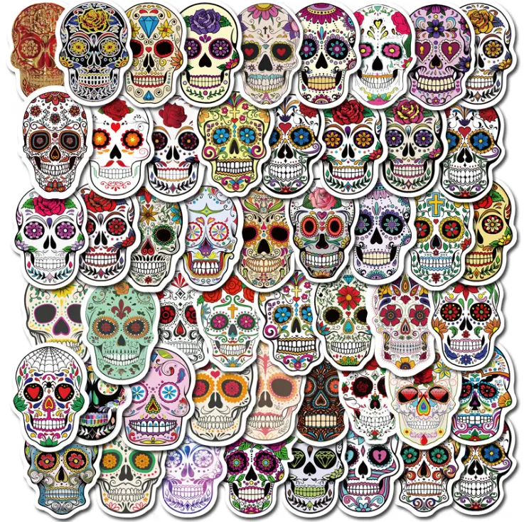 50pcs Mexican Fiesta Party Stickers Cinco De Mayo Festival Mexican Decorations Skull Decal Fiesta Stickers