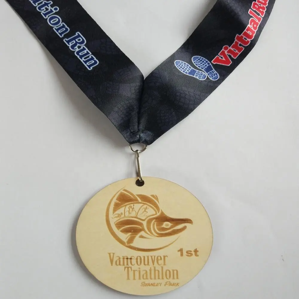 Faible QUANTITÉ MINIMALE DE COMMANDE de logo fait sur commande écologique en bois marathon médaille de sport