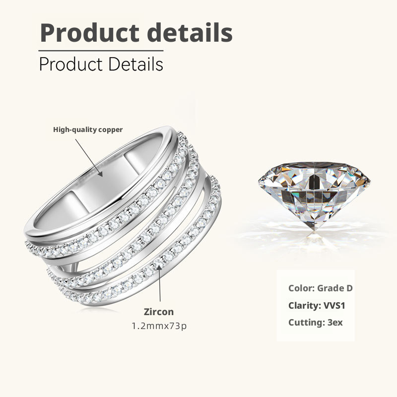 White-Three-row Diamond Ring