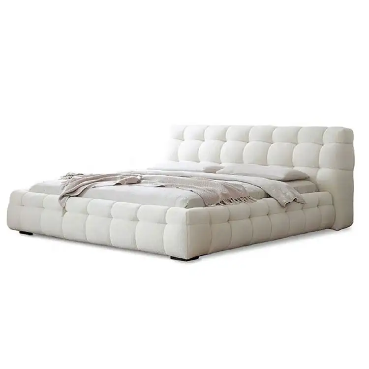 Sac souple de luxe italien léger lit en tissu abrasif moderne minimaliste designer haut de gamme double mobilier de chambre à coucher principale
