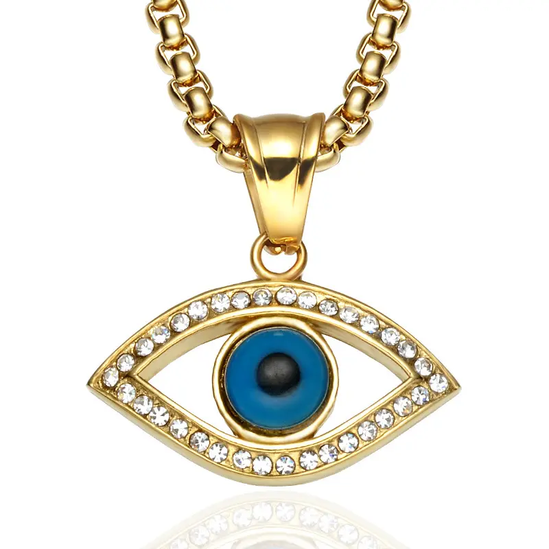 Collar con colgante de Ojo Azul de la suerte turco, joyería de acero inoxidable chapado en oro, cristal azul, ojos malvados