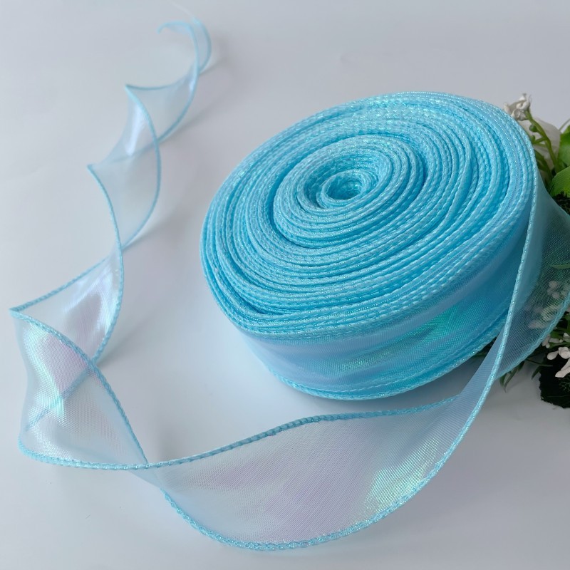 Tulle iridescente a coda di pesce - 4 cm - azzurro cielo - bobina grande - 365 metri