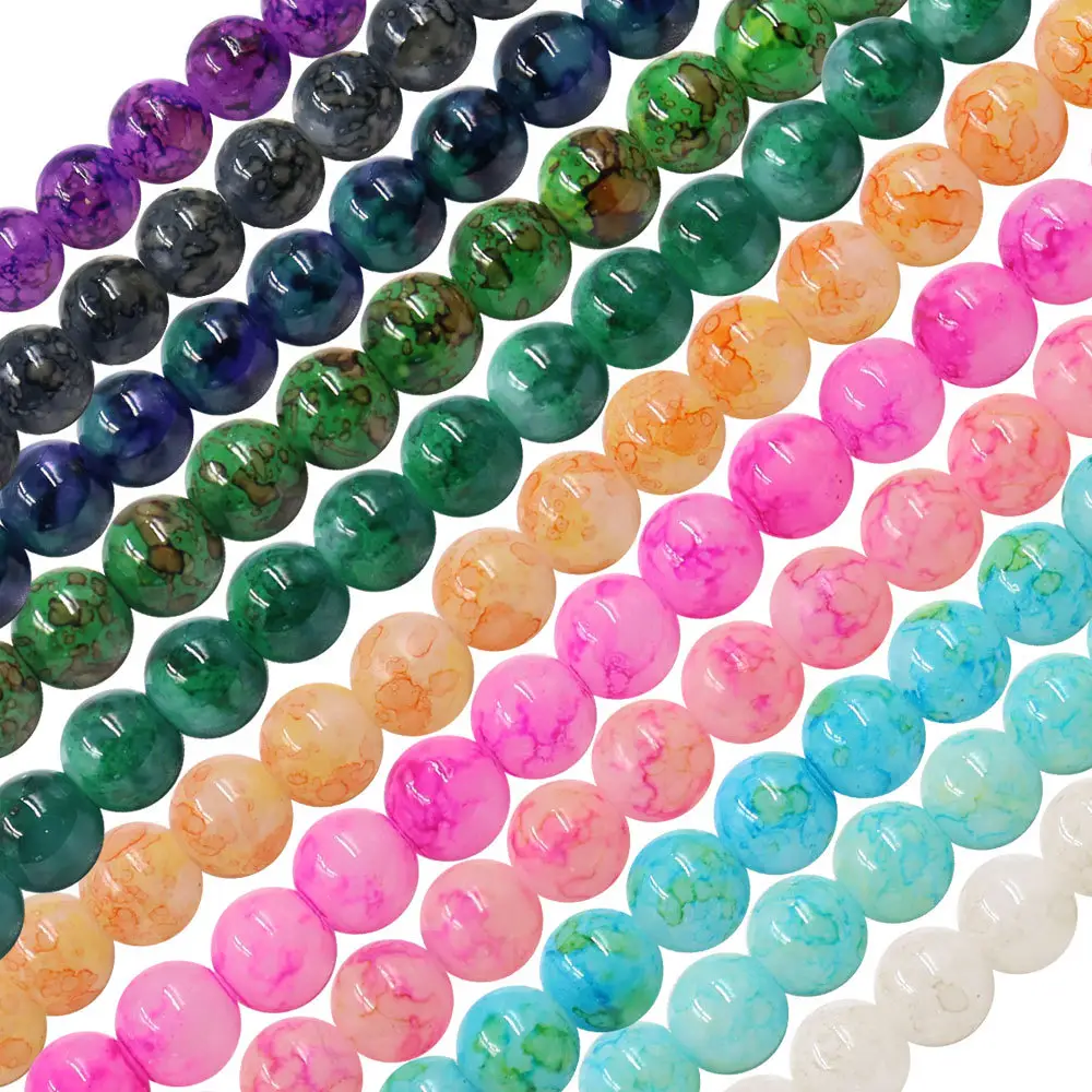 Assortiment de perles colorées en verre de glace de 8mm pour la fabrication de colliers, bracelets et bijoux, vente en gros