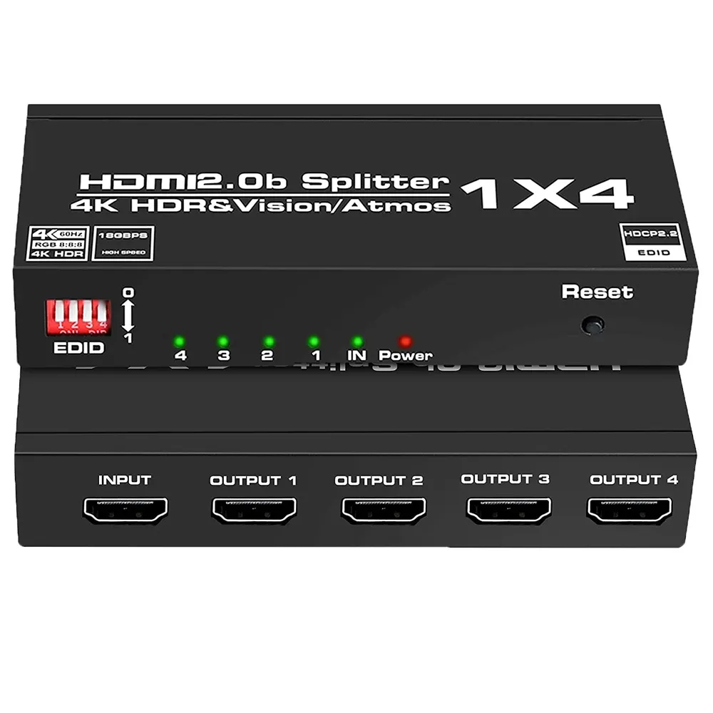 Nuovo splitter HDMI 4K 1x4 HDMI2.0 4K @ 60HZ 1080P splitter 1 in 4 out supporto HDCP2.2 RGB 8:8:8 3D per proiettore HDTV, Splitter HDMI