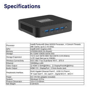Minis forum GK50 Intel N5030 8G 128G Mini-PC 64Bit Wins10 Lüfter loser Desktop-Industrie computer für Büroarbeit spiele Ubuntu Linux - Product Image 5