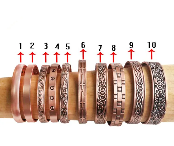 Shinyocele — Bracelets en cuivre pur pour hommes, bijoux épais et larges, en cuivre magnétique, avec aimant