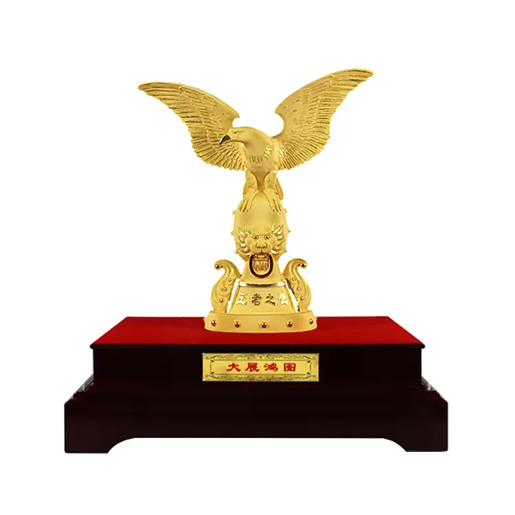 Chinese Fabriek Groothandel Custom Decoratie Metalen Feng Shui Ambachten Souvenirs Geschenk Messing Dier Vliegende Vogel 24K Steenarend