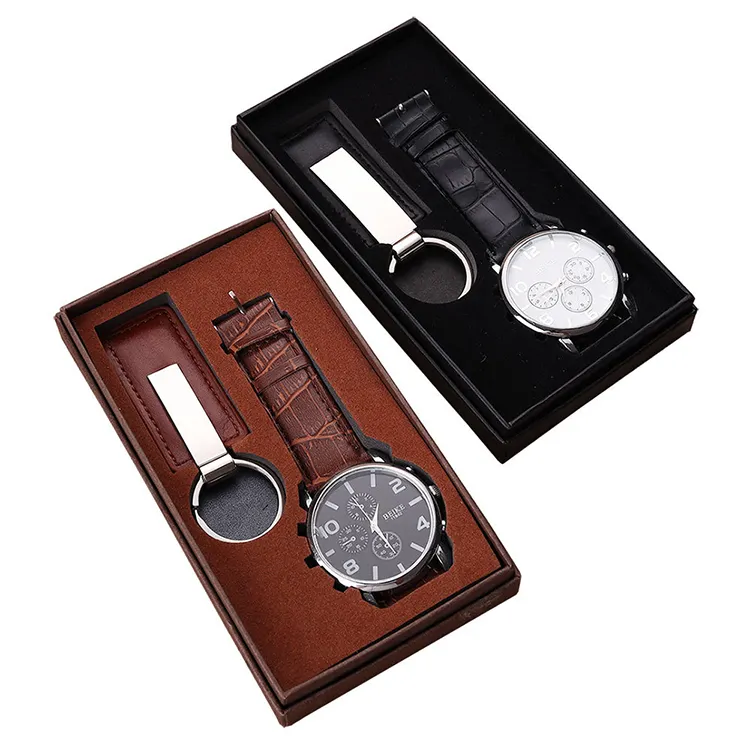 Custom Corporate Promotional Wedding Leather Watch Boxed Gift Set for Men
