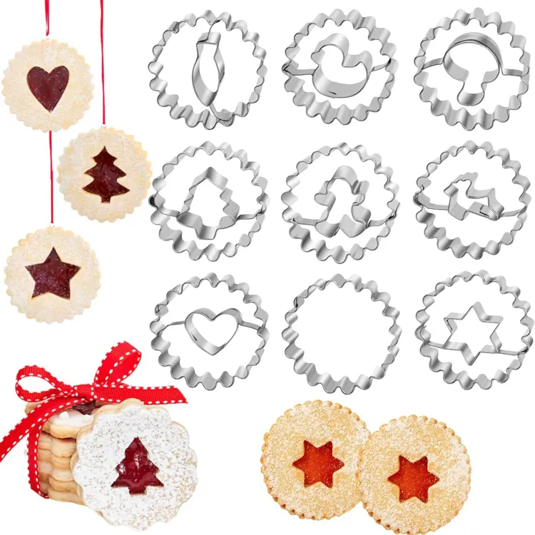 Mini Linzer Cookie Cutter Set Christmas Holiday Metal Cookie Cutters Gingerbread Man Christmas Tree Bell Heart Shape