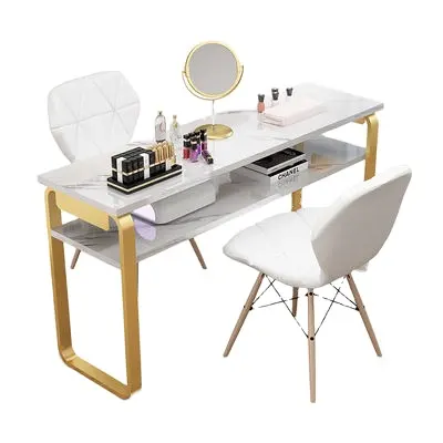 Mesa de manicura Precio especial Muebles de salón de belleza de mármol económicos Juego de mesa y silla de uñas de doble capa simple