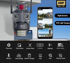 Telecamera IP PTZ con 3 obiettivi 6MP telecamera di sicurezza con sveglia 4K HD con vista panoramica 24/7 di rilevamento umano - Product Image 2