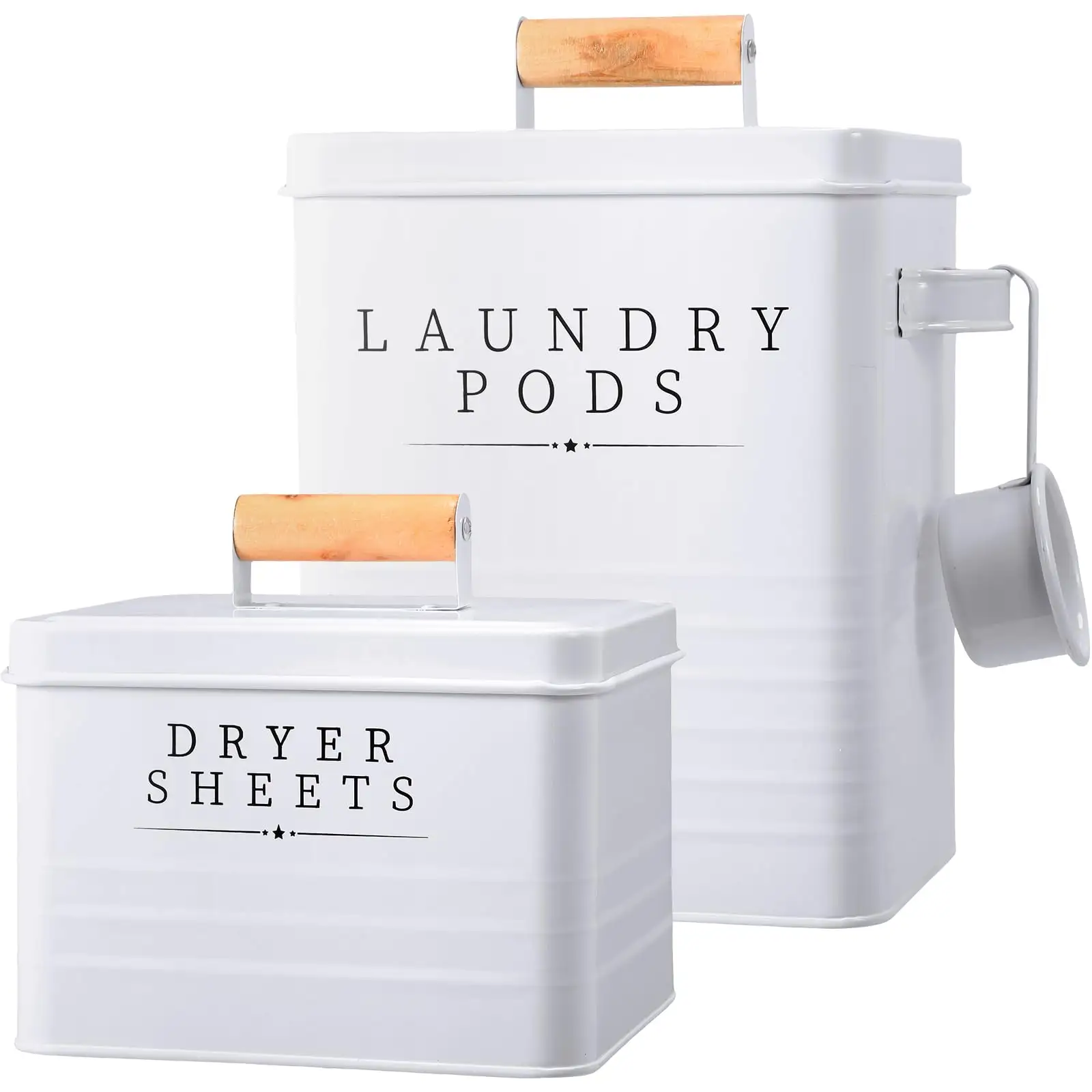 Caja de almacenamiento para lavandería con tapa, dispensador de hojas de secadora de ropa de Metal, 2 uds., contenedor de cápsulas de lavandería con soporte para hojas de secadora