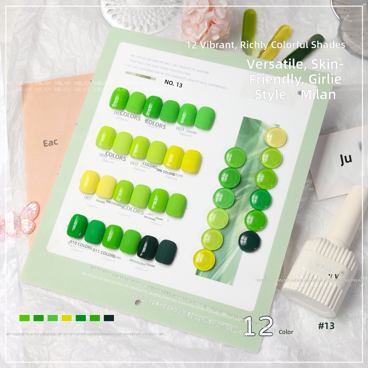12 shades of emerald-vivid luster