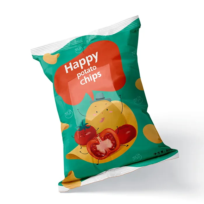 Özel baskılı aperatif yiyecek plastik poşetler açılıp kapanabilir plastik patates cipsi gevrek paketleme çantası malzemesi