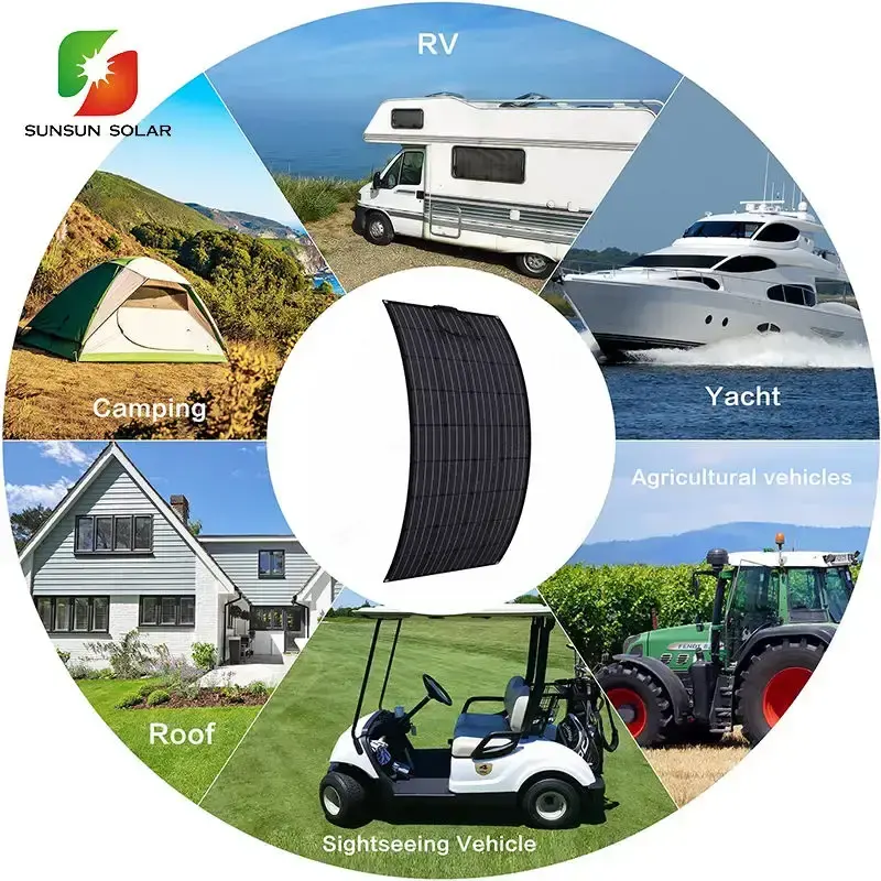 Fotovoltaïsche Volledig Zwarte Flexibele Sticker Zonnepaneel Frameloze Sunpower Paneel Flexibele 500W Mono Panelen Voor Balkon Rv Boot