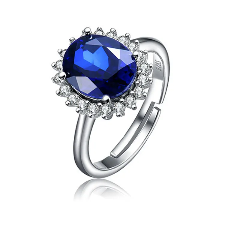 Keiyue plata esterlina Hermosa Gran Piedra Preciosa azul damas muestra compromiso anillos de dedo anillo de plata esterlina 925