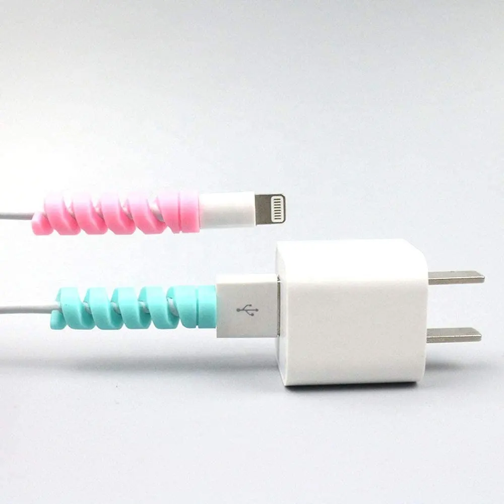 Spiral Charger Lightning Kabel Penghemat Data Lini Listrik Fleksibel Mouse Ponsel Anti-Fraktur Hood