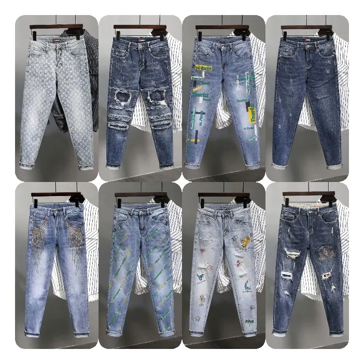 wholesale men's jeans basic men's denim pants fashion zipper flying men's trousers