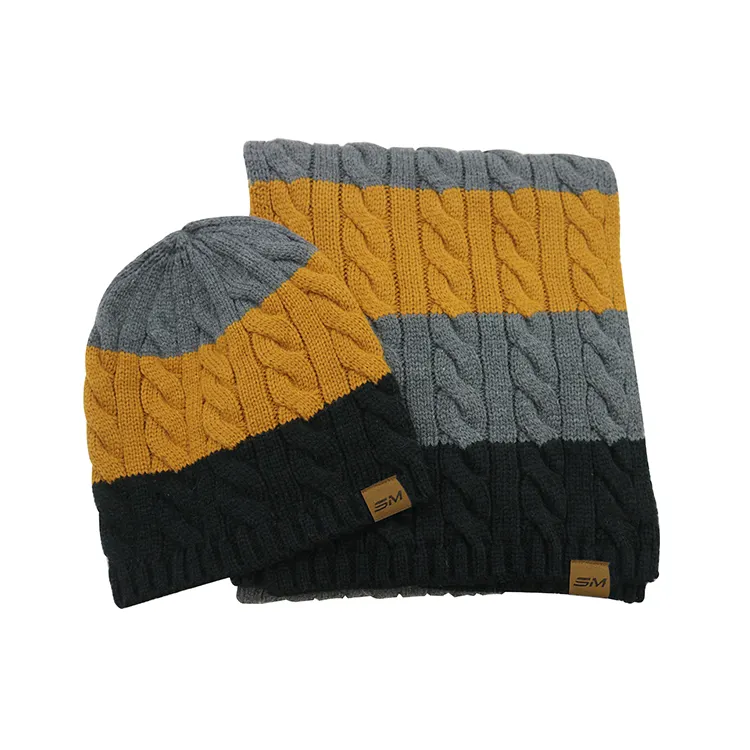 ODM ve OEM kış sıcak rahat tutmak sıcak yumuşak akrilik kablo örme bere şapka ve eşarp veya eldiven 2 parça Set