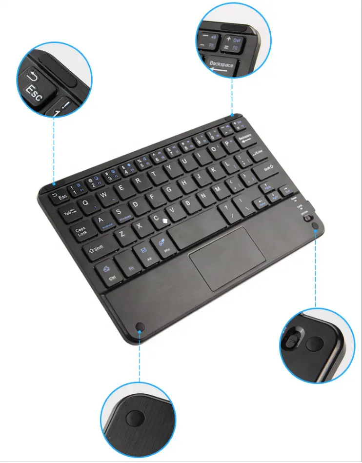 Mini pavé tactile Clavier sans fil avec tapis de souris intégré pour tablette 7 8 9 10 pouces et téléphones intelligents