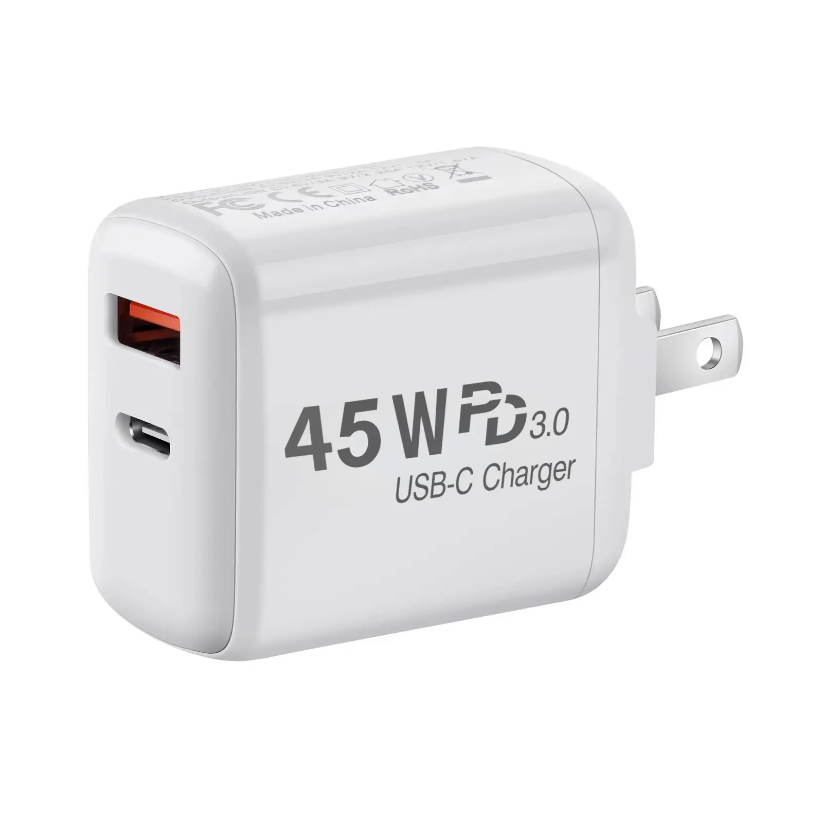 USB C Pengisi Daya Dual-Port PD 45W Pengisi Daya Telepon Tipe C QC 3.0 Dinding Steker Lipat Cepat Adaptor Daya Perjalanan Portabel untuk iPhone