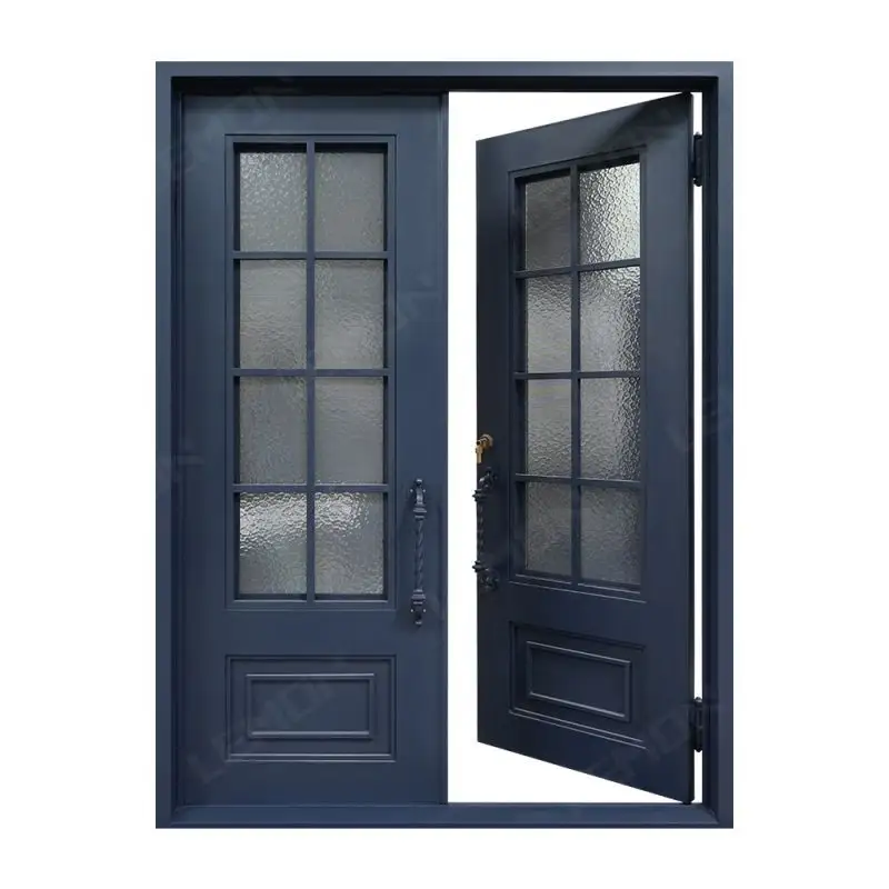 Puerta de hierro forjado de diseño Popular, puerta de entrada de hierro forjado de vidrio para uso doméstico para Villa/Castillo