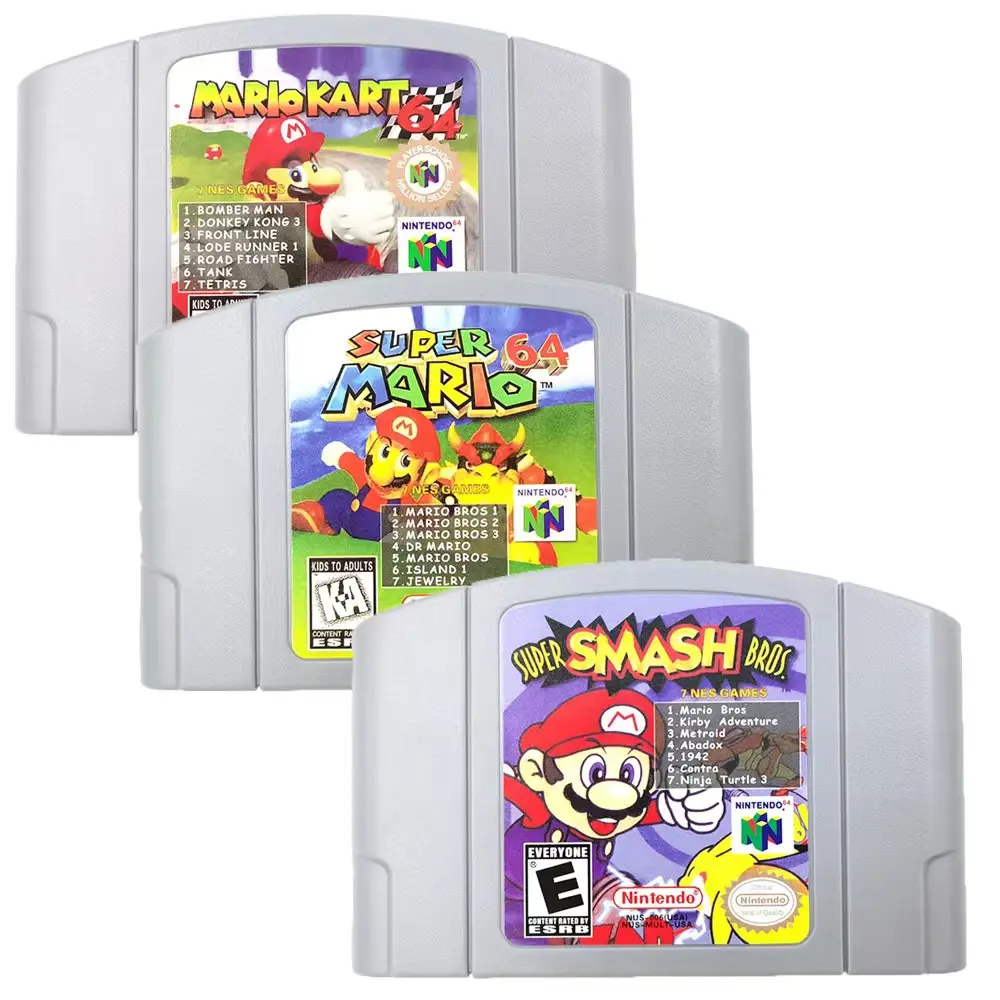 Cartucho de Super Mario 64 + 7 en 1, tarjetas de juego de Mario N64, Cartucho de videojuegos, Ever drive N64, Mario Kart 64, bros-7NES super smash