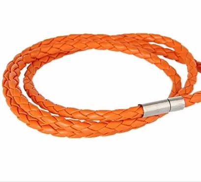 3 Lap Persahabatan Orange Kulit Woven Wanita Perhiasan Manset Gelang Gelang Kulit Gelang