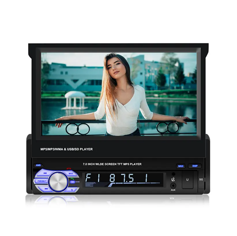 Fonte de fábrica 7 carro mp5 player retrátil, tela com rádio de áudio gps navegação wi-fi bt