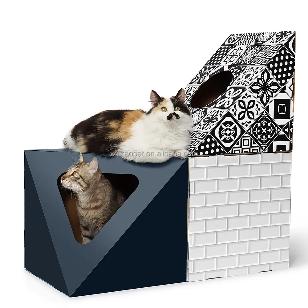 3 in 1 carta di cartone di qualità Premium Luxury Cat Home Condo Cat House pieghevole