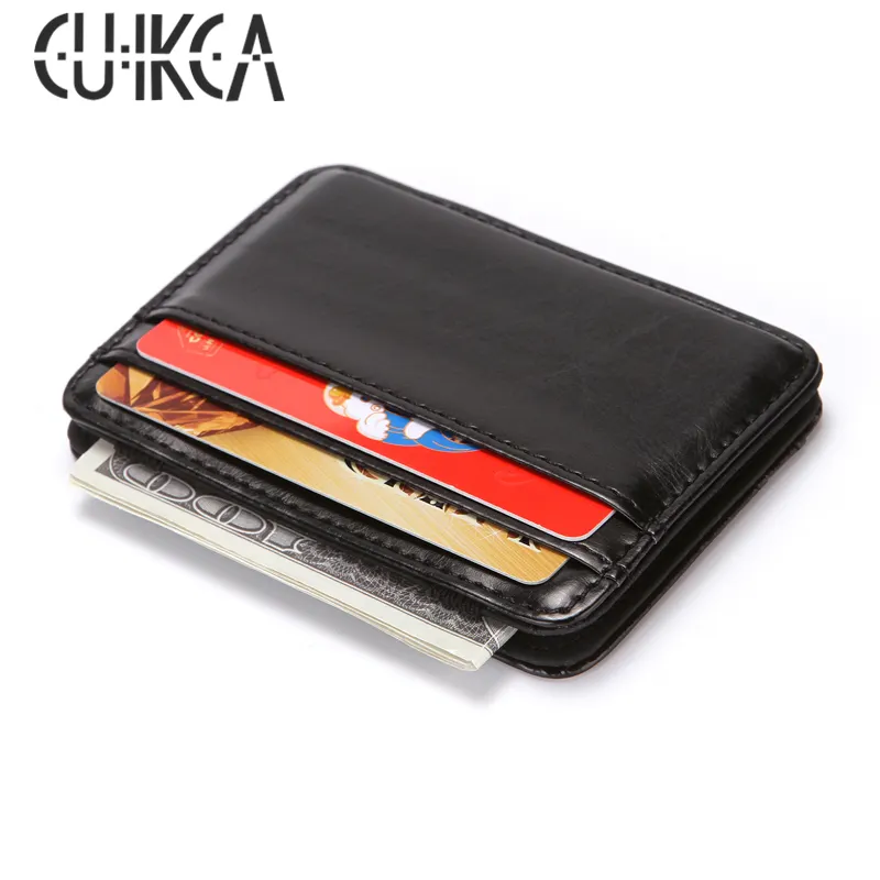 CUIKCA Korean Version Unisex Magic Wallet Money Clip Purse Slim Elastic Wallet Men Retro PU Leather Wallet ID Credit Card Cases