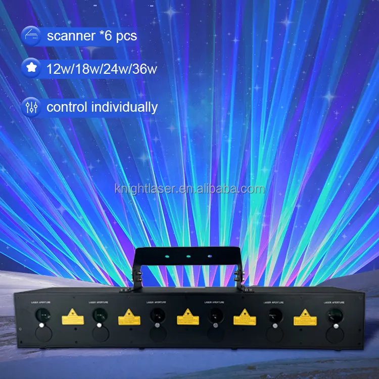 Vente en gros Effet Merveilleux 6 Yeux 18W RVB Animation Laser Light 25kpps * 6pcs Disco Laser Light