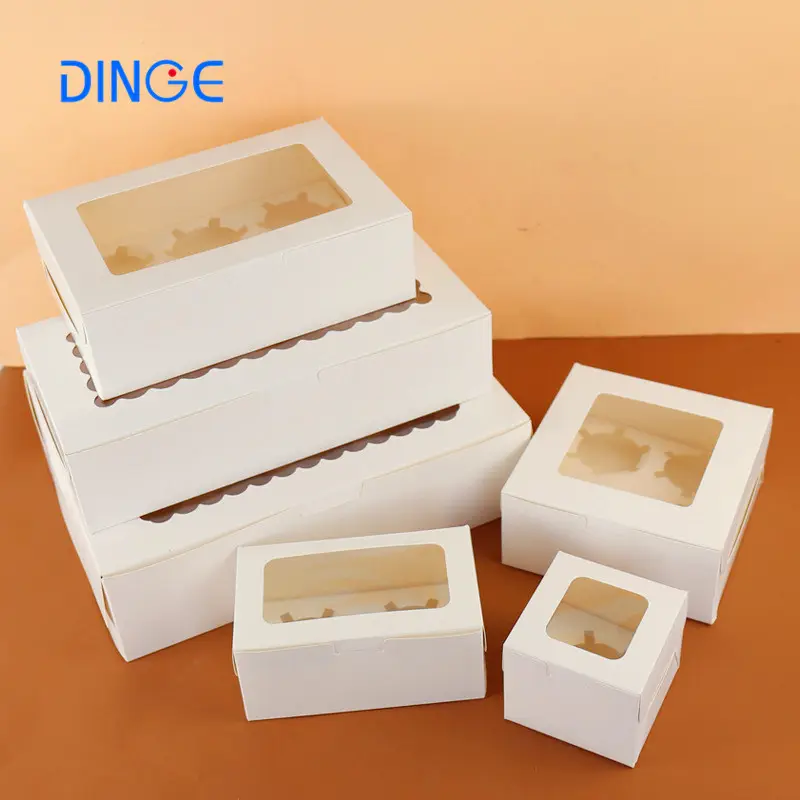 Kraft Paper Baking Packaging Box 1/2/4/6/12 Holes Cupcake Muffin Boxes with Window Wholesale Withe/brwon/marble Art Paper Accept