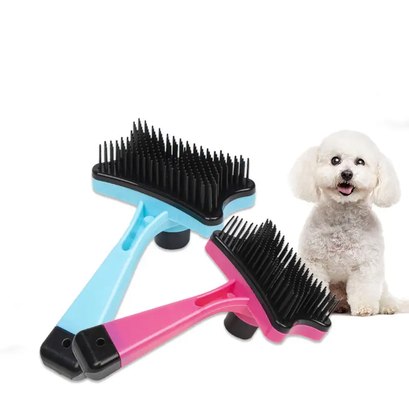 Removedor de pelo de plástico para mascotas Cepillo de masaje de autolimpieza Cepillos de peine para mascotas