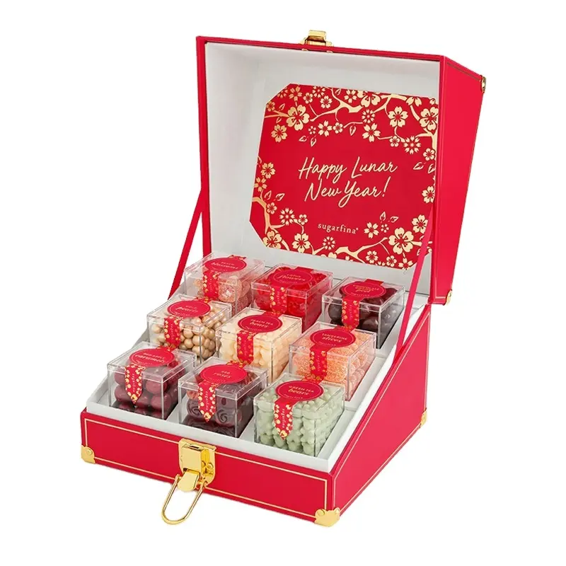 Caja de cartón roja de alta calidad para San Valentín, expositor para el día de la boda, regalo con cubos acrílicos, venta al por mayor