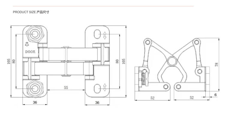 Doorplus 150kg 2D Concealed Invisible Adjustable Stainless Steel Heavy Duty Hidden Hinge