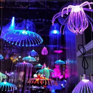 結婚式のカラフルなクラゲ<span class=keywords><strong>LED</strong></span>ナイトライト光ファイバーランプ10ヘッドタンポポシャンデリア天井ストリング<span class=keywords><strong>LED</strong></span>ハンギングライト