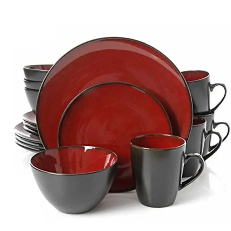 Set da pranzo in ceramica economico di alta qualità, set da pranzo in tinta unita bicolore con set da pranzo in ceramica artistica