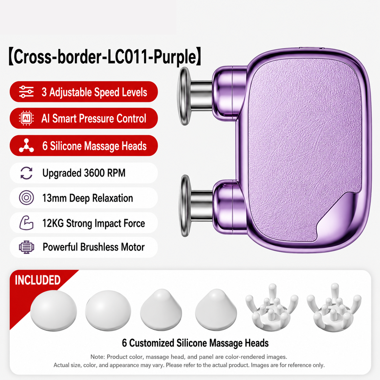 LC011- Purple-3 speeds+6 silicone heads+DCBL motor
