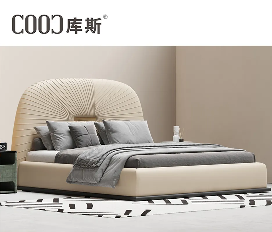 original upholstered genuine leather bed supplier in-house commercial project bedroom furniture luxury king bed frame