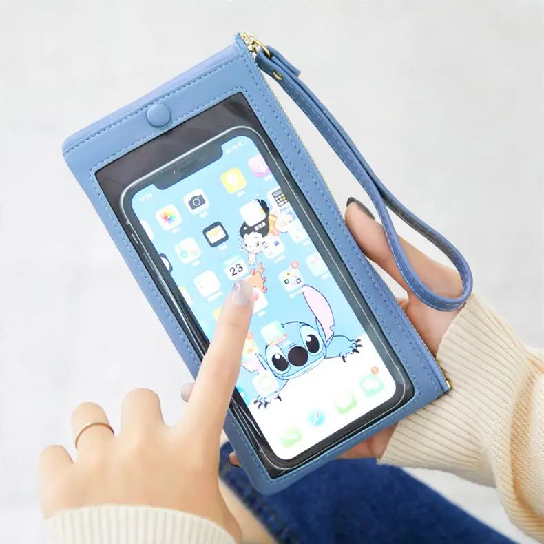Simple femmes écran tactile sacs à la mode poignet téléphone portable poches femme porte-monnaie Portable Long portefeuille pour dames