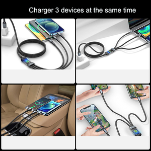 4FT 18W kalın naylon örgülü 3 in 1 USB-A hızlı şarj aleti kablosu ile tip C, mikro USB, iOS - Product Image 6