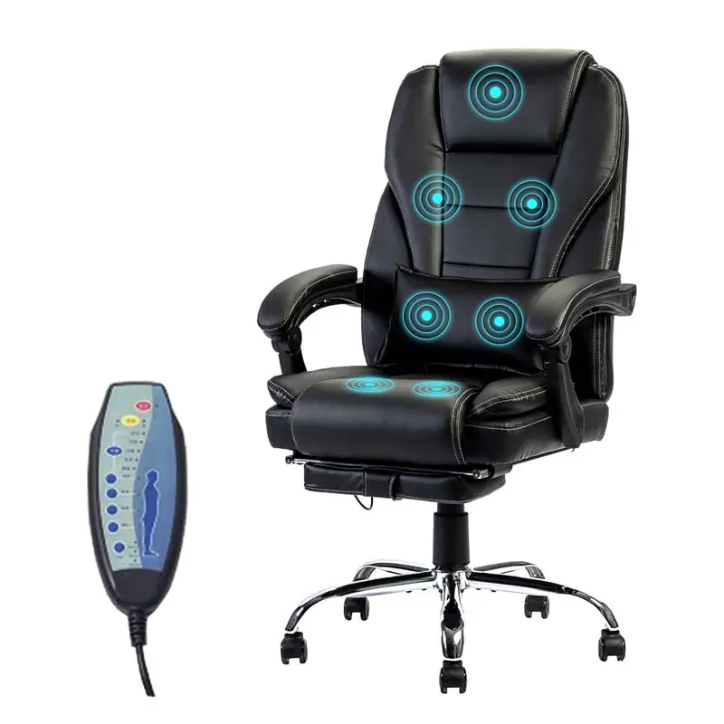 Nueva silla de oficina giratoria reclinable de cuero Pu de lujo con respaldo alto barata sillas de oficina de masaje de jefe ejecutivo con reposapiés