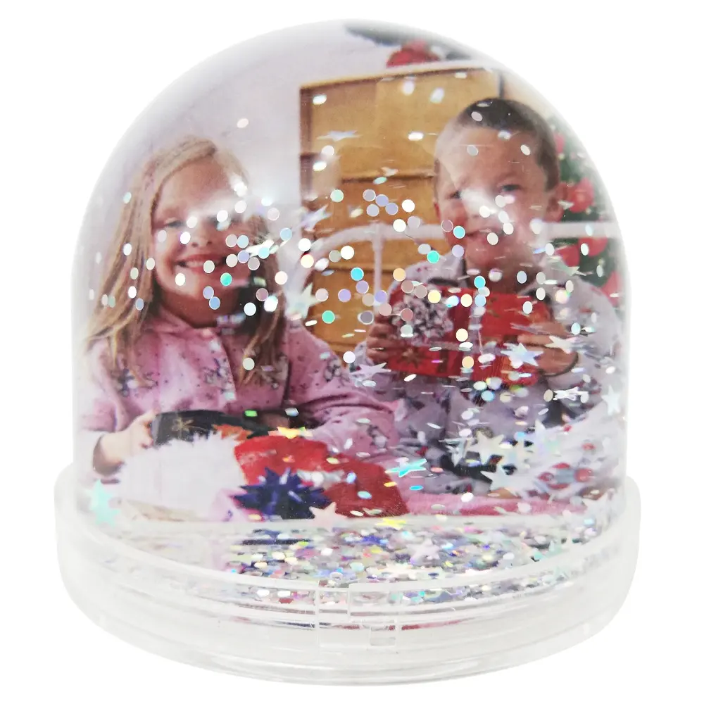 Moldura para fotos de globo de neve com glitter líquido flutuante transparente plástico acrílico moldura para fotos molduras líquidas para globo de neve