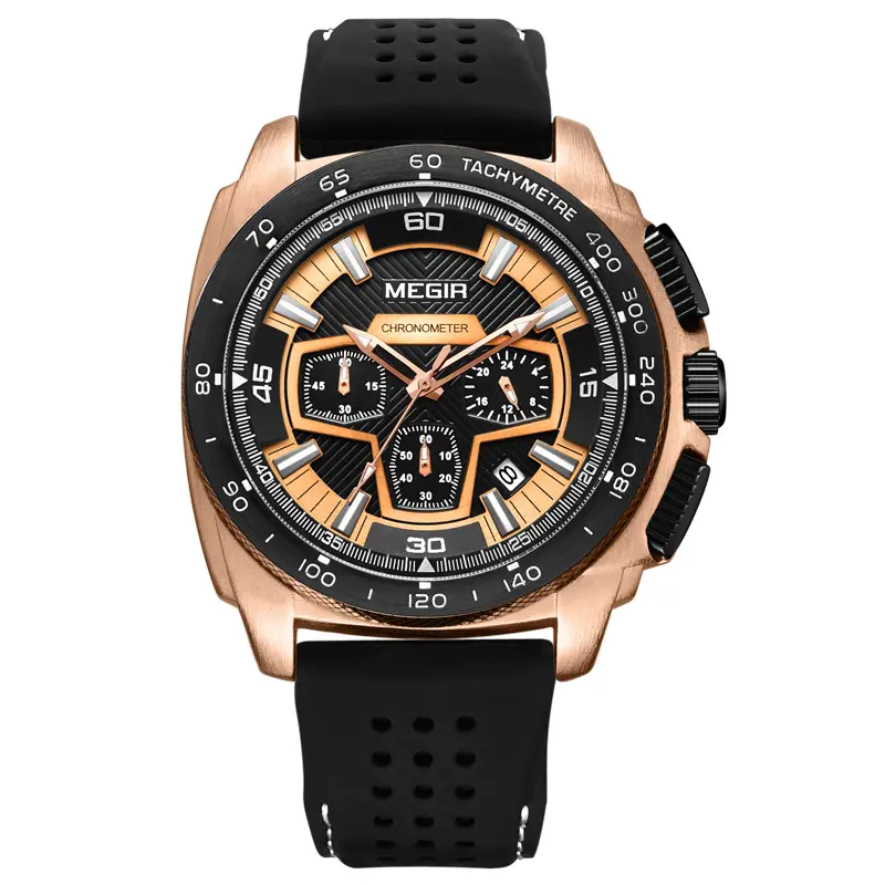 MEGIR 2056 Arloji Merek Sendiri untuk Anak Laki-laki, Jam Tangan Kulit Asli Mode 3 Dial Chronometer Semua Tipe Produsen Jam Tangan Olahraga Di Tiongkok