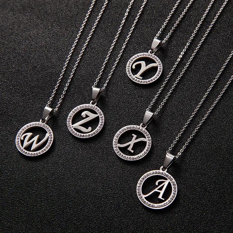 Harfli Kolye Stainless Steel Rhinestone 26 Letter Necklace Colares Inoxidavel Original Alphabet Letter Charms Necklace